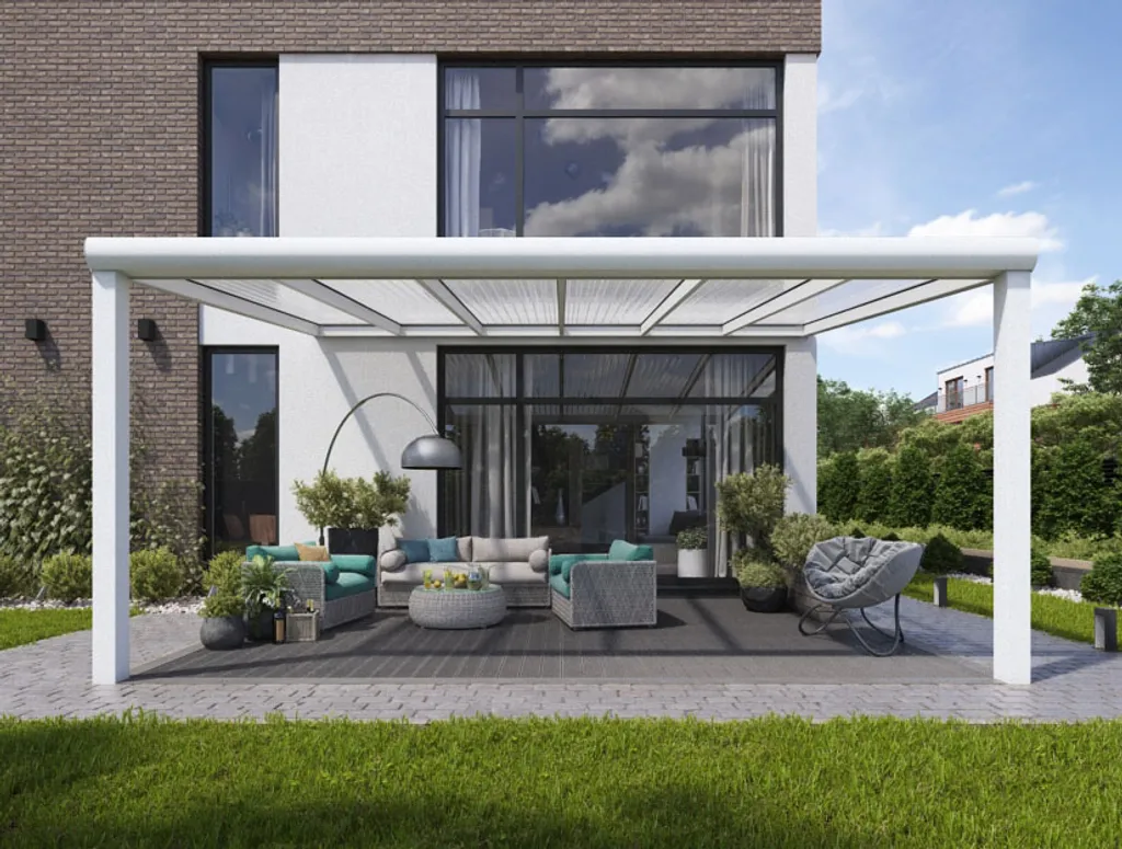 Durchdacht Terrassenüberdachung aus Aluminium Weiß 500x300 Polycarbonat Dach